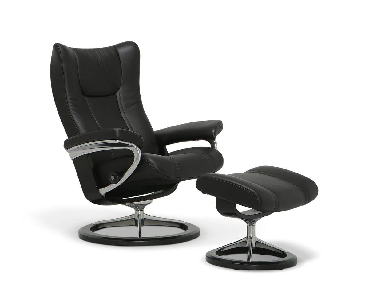 Stressless® Wing Recliner & Ottoman with Signature Base