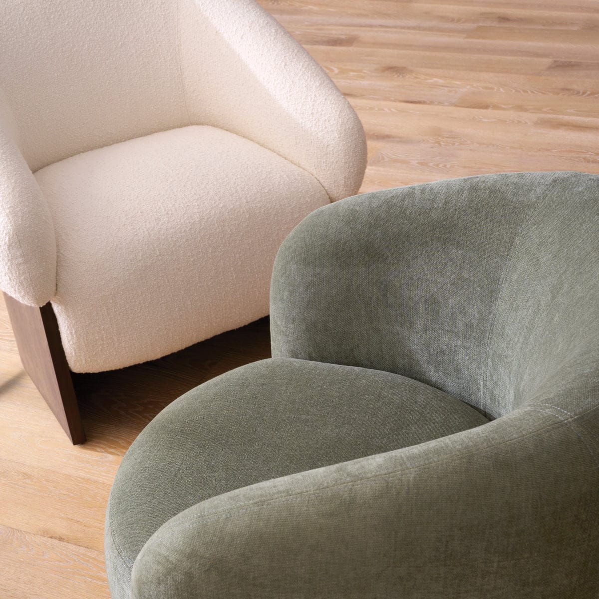 Bouclé and upholstered accent chairs